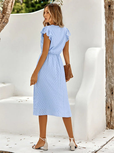 Iskaris – Elegante vestido de algodón con mangas ondulantes