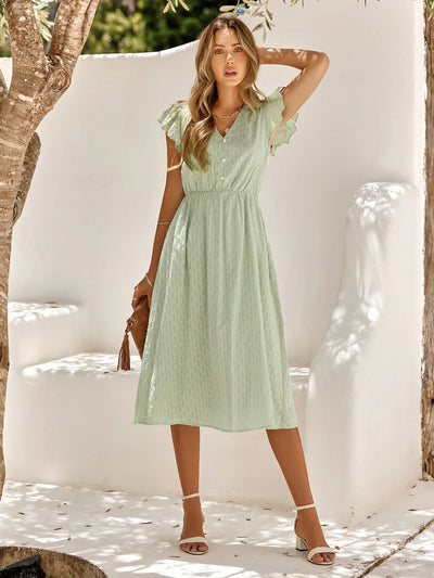 Iskaris – Elegante vestido de algodón con mangas ondulantes