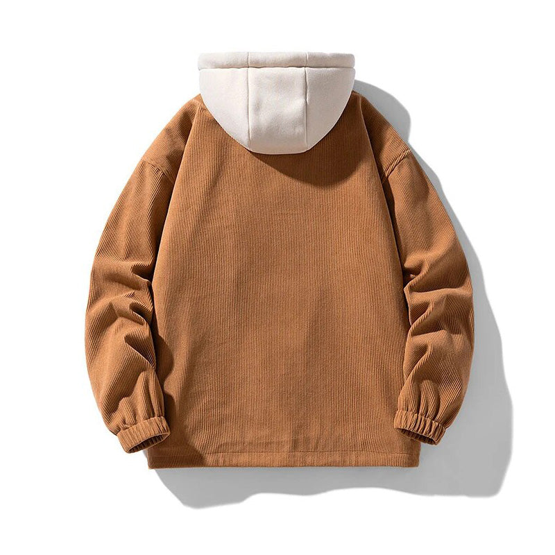 Chaqueta de pana con capucha para hombre - Forrada