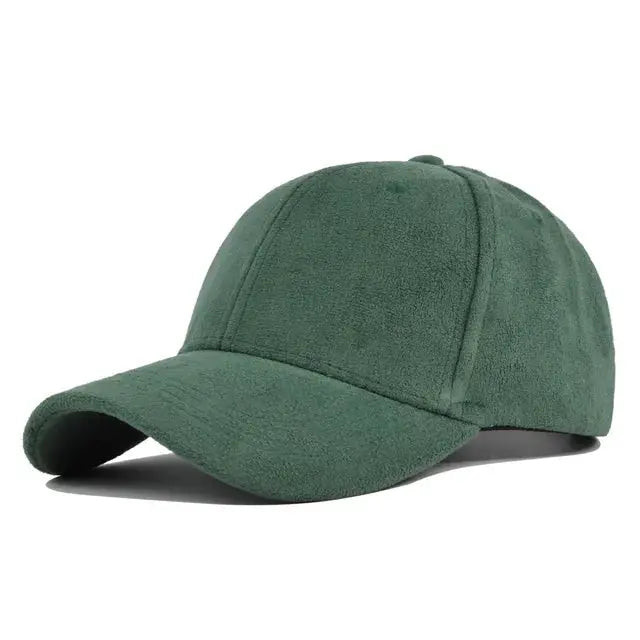 Casquette verte en velours, style décontracté, avec visière incurvée. Accessoire de mode tendance pour homme et femme, idéal pour toutes saisons.
