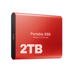 Disque SSD portable rouge 2 To, stockage mobile haute vitesse, design compact, connectique USB-C, idéal pour sauvegarde et transfert de données.