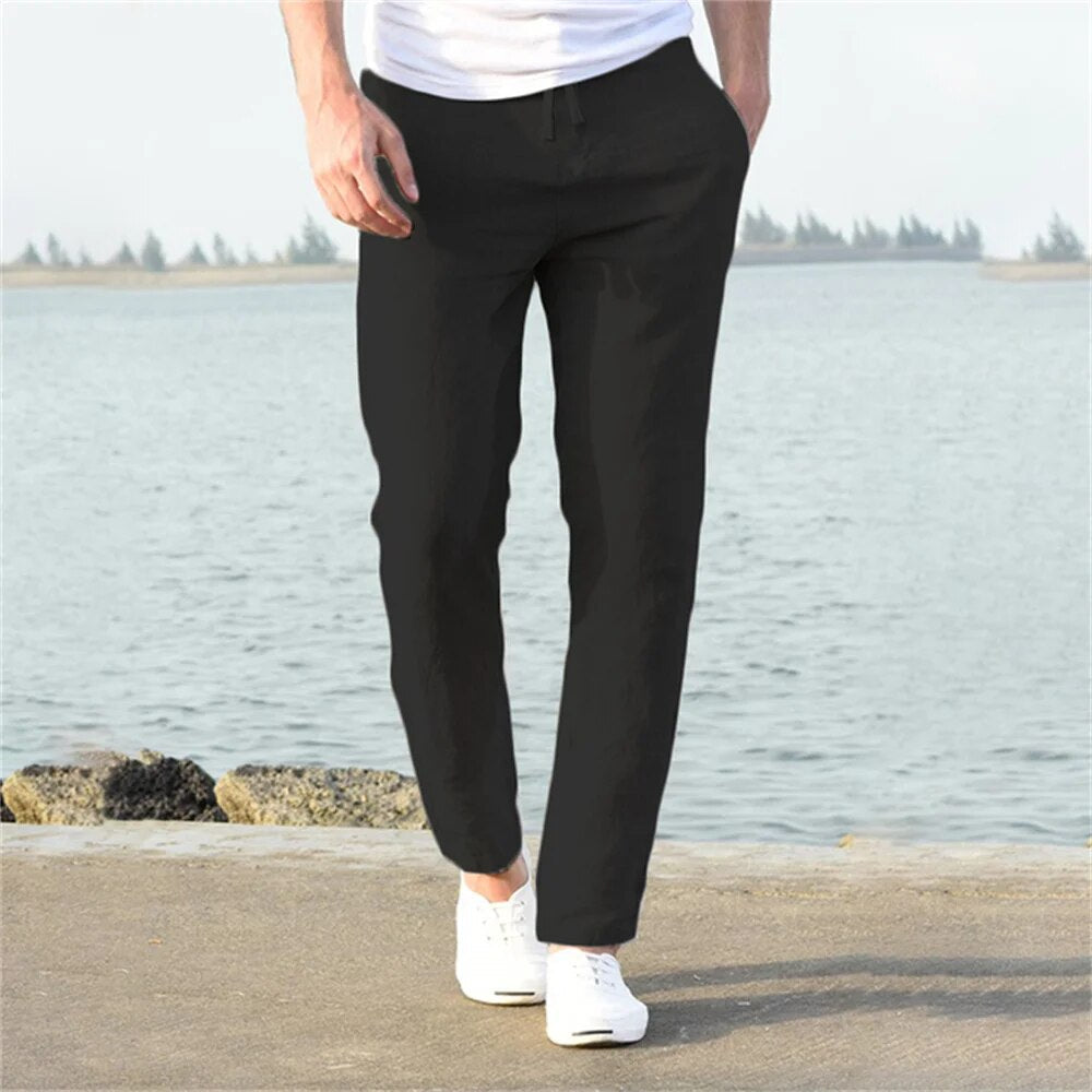 Pantalones de lino ligeros para hombre, casuales y cómodos.