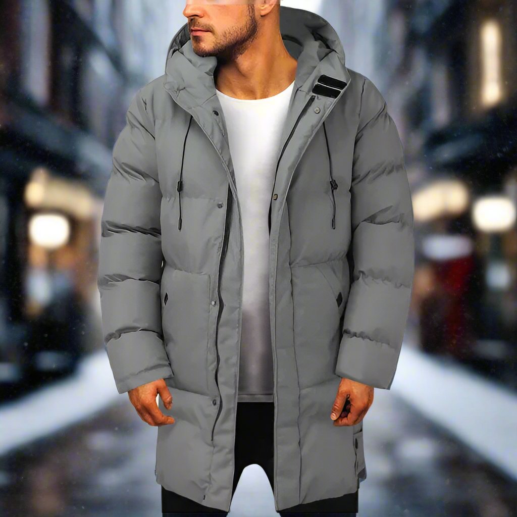 Long Men's Winter Coat with Lining – Water-Repellent and Warm