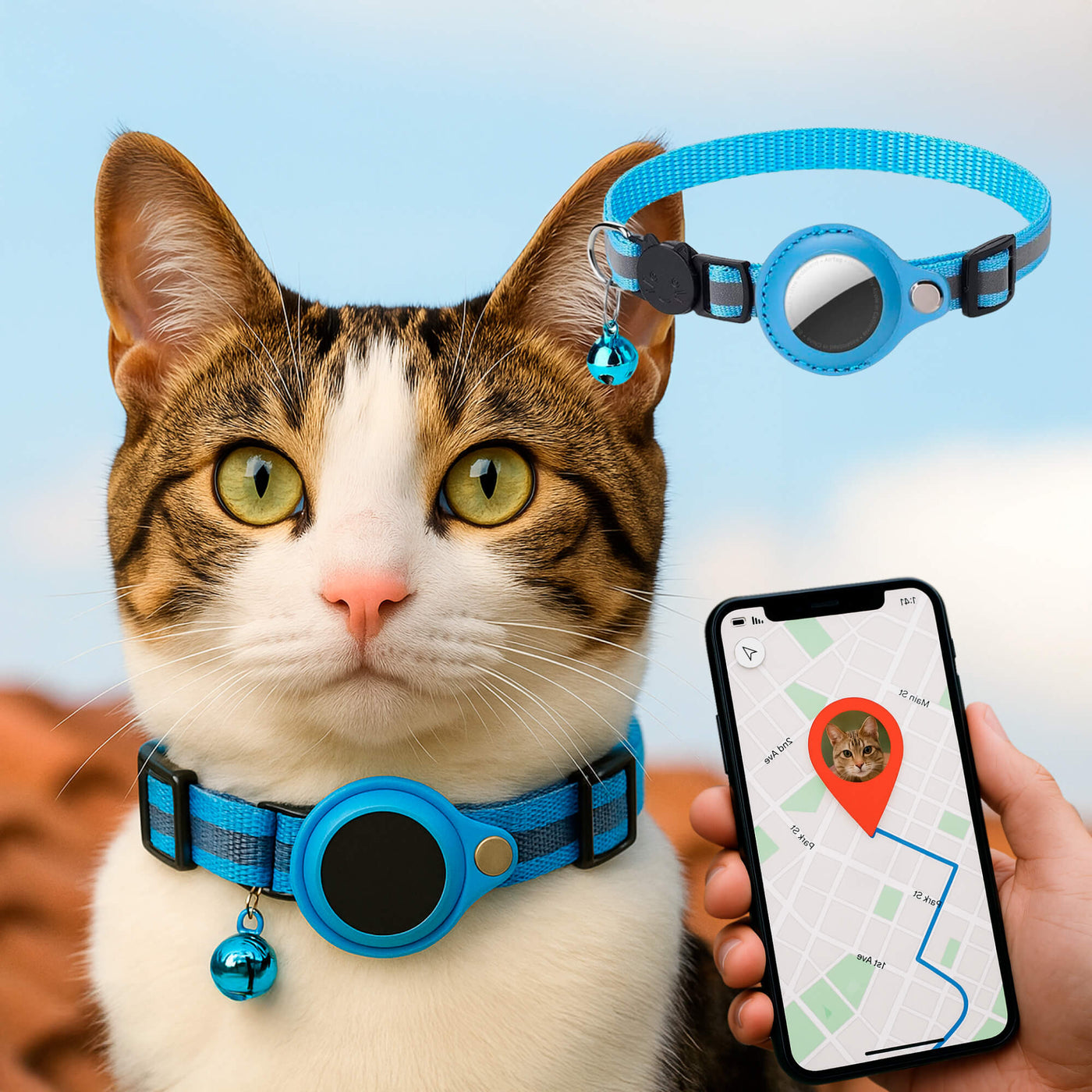 Collar GPS para gatos | Reflectante, seguro y listo para la aventura
