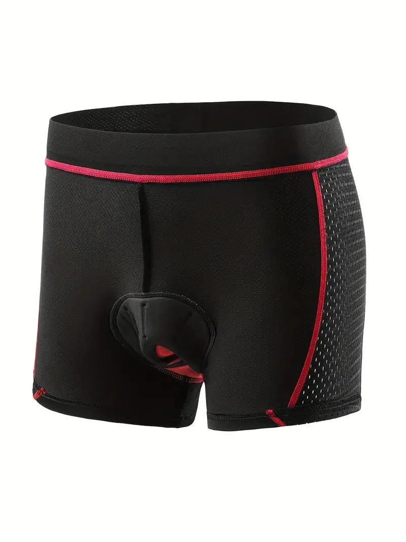 Boxer de cyclisme noir avec rembourrage, détails rouges, tissu respirant. Idéal pour confort et performance en vélo. Vêtements de sport homme.