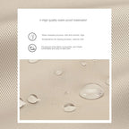 Gouttes d'eau sur tissu beige imperméable, texture lisse, résistant à l'usure, anti-rides, teinture haute température, couleur naturelle.