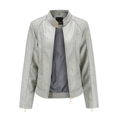 Veste en cuir à col montant pour femmes