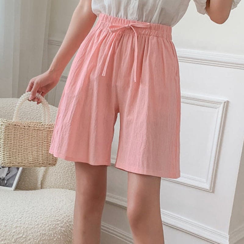 Shorts hasta la rodilla para mujer - Corte holgado - Cintura elástica - Fibras naturales transpirables