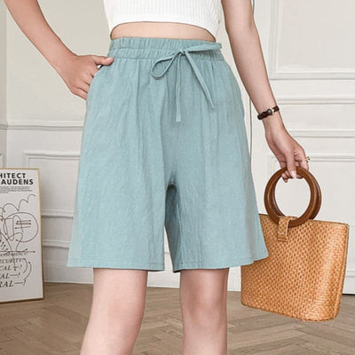 Shorts hasta la rodilla para mujer - Corte holgado - Cintura elástica - Fibras naturales transpirables