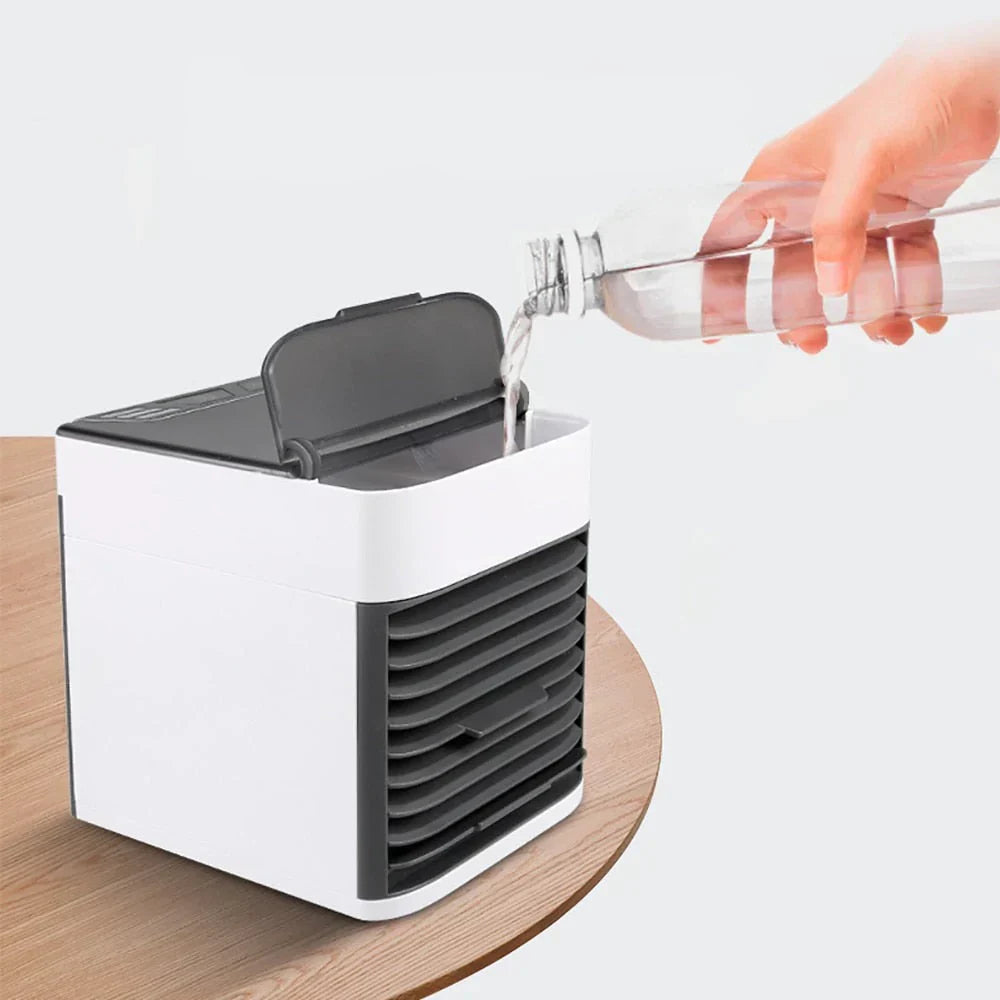 Mini aire acondicionado portátil: enfría, humedece y purifica. Enfriador de aire USB 3 en 1.