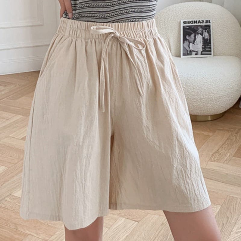 Shorts hasta la rodilla para mujer - Corte holgado - Cintura elástica - Fibras naturales transpirables