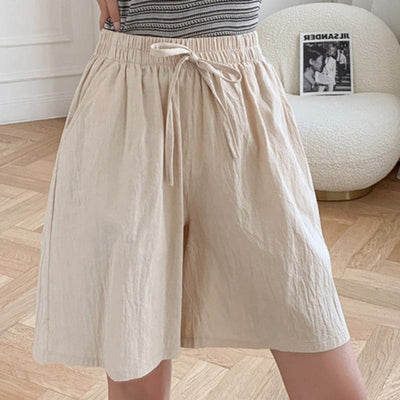 Shorts hasta la rodilla para mujer - Corte holgado - Cintura elástica - Fibras naturales transpirables