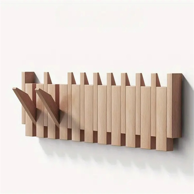 Perchero de pared de madera - Perchero de piano hecho a mano con ganchos desplegables