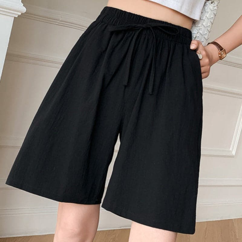 Shorts hasta la rodilla para mujer - Corte holgado - Cintura elástica - Fibras naturales transpirables