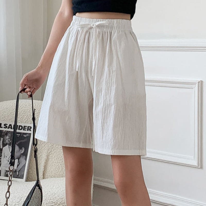 Shorts hasta la rodilla para mujer - Corte holgado - Cintura elástica - Fibras naturales transpirables