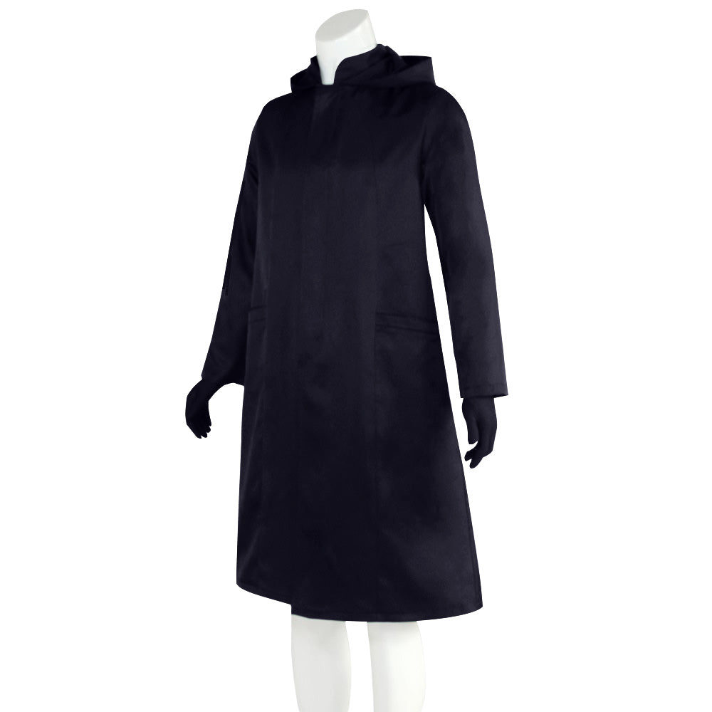 Manteau noir à capuche pour homme, style moderne, manches longues, coupe droite. Vêtement d'hiver élégant et chaud.
