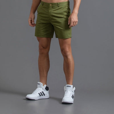 Pantalones cortos chinos de algodón para hombre, de longitud media, color caqui