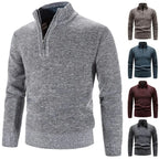 Pull-over en laine pour homme avec col zippé, disponible en gris, bleu, marron et rouge. Design élégant et chaud, idéal pour l'hiver.