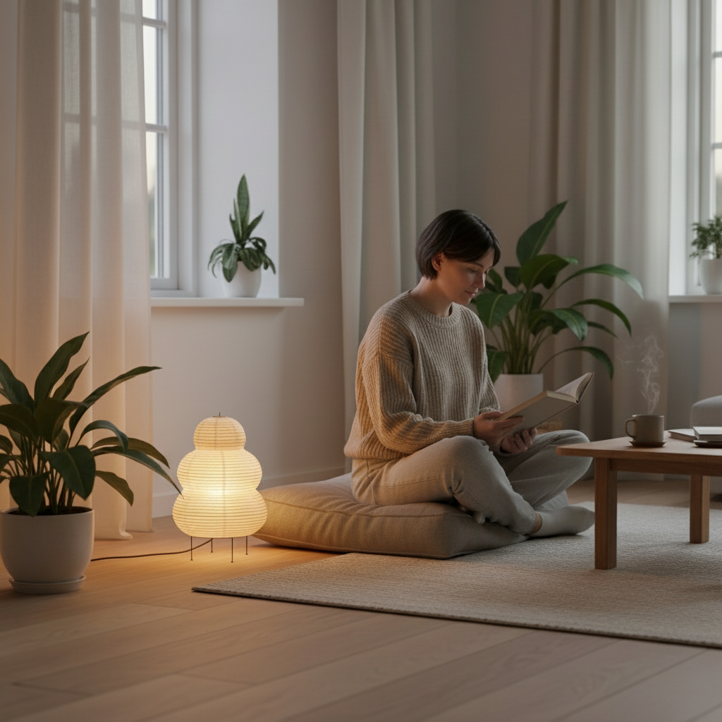 Gulvlampe Hikari Washi - Japansk gulvlampe i rispapir med sfærisk design og blødt, varmt lys