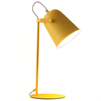 Lampe de bureau moderne jaune avec abat-jour conique, design minimaliste, éclairage LED, idéale pour bureau ou chambre, style contemporain.