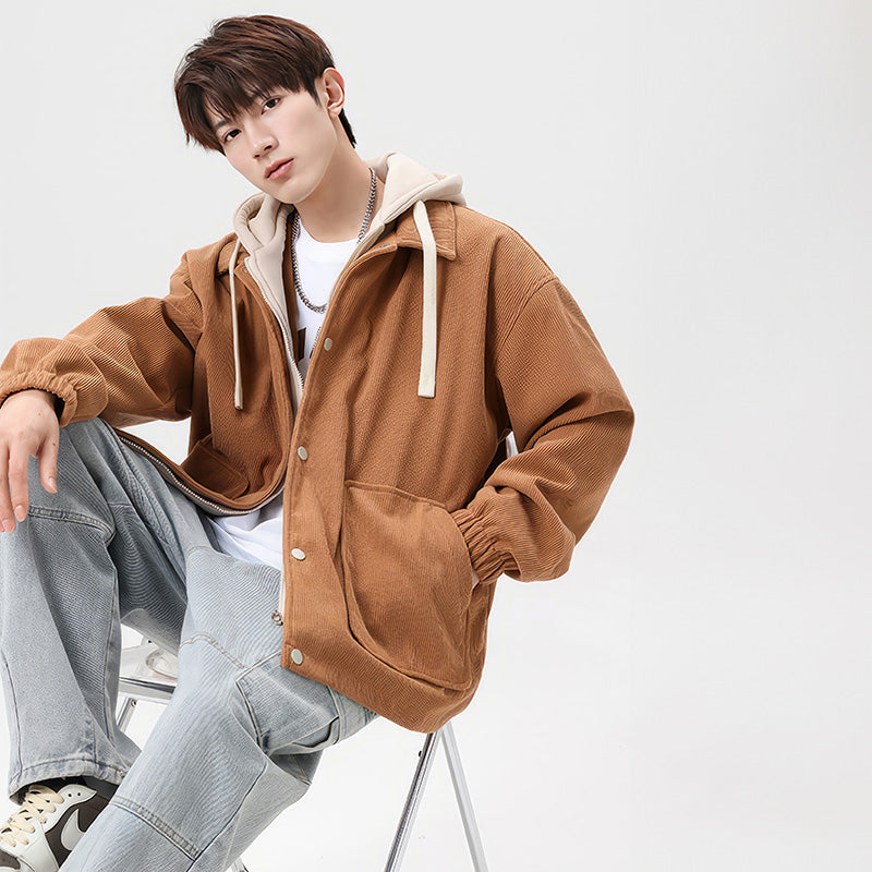 Chaqueta de pana con capucha para hombre - Forrada