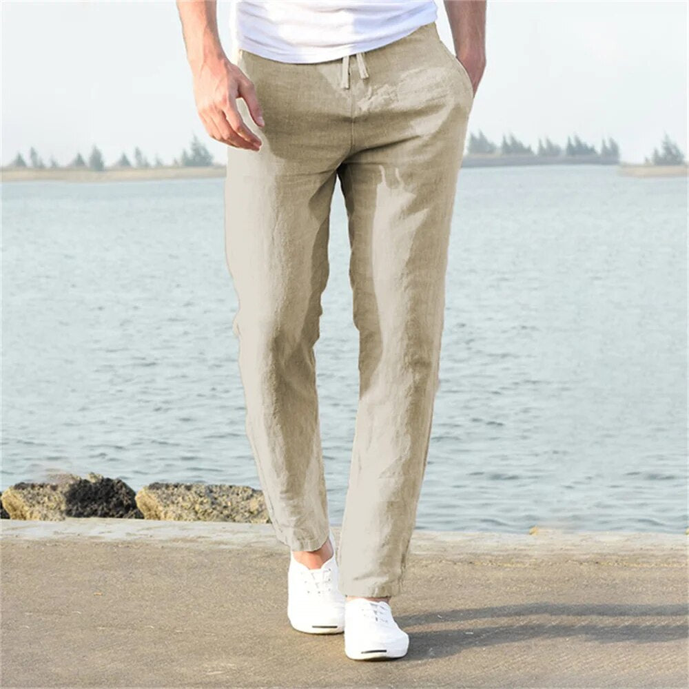 Pantalones de lino ligeros para hombre, casuales y cómodos.