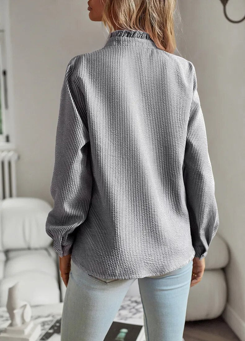 Camisa de mujer - Manga larga - Ajuste cómodo - Mezcla de algodón