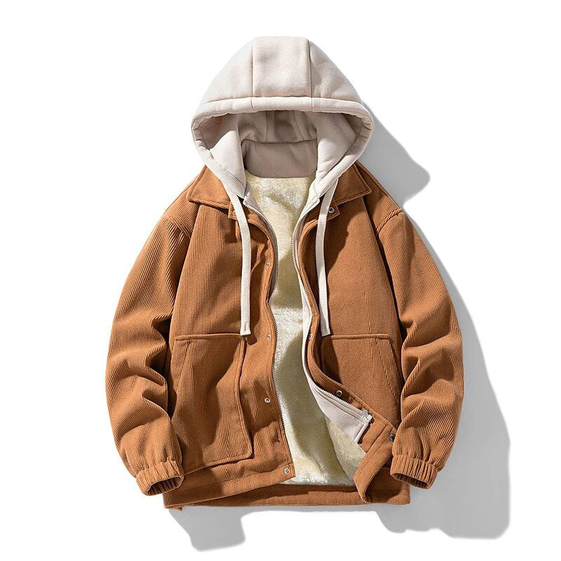 Chaqueta de pana con capucha para hombre - Forrada