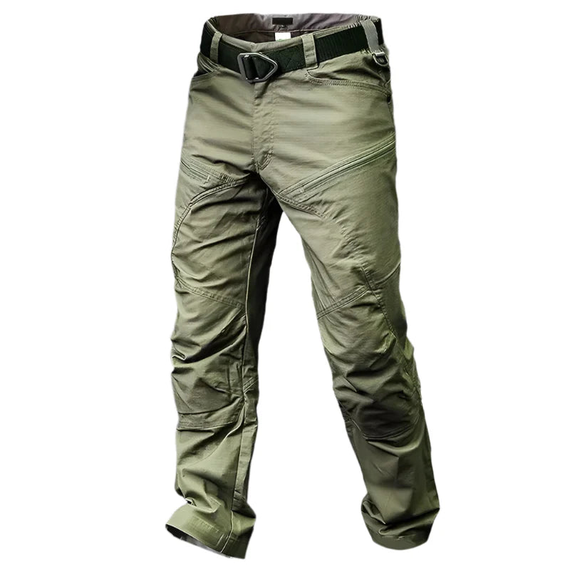 Pantalon tactique vert olive pour homme, résistant et multifonction, idéal pour activités extérieures, randonnée et survie en plein air.