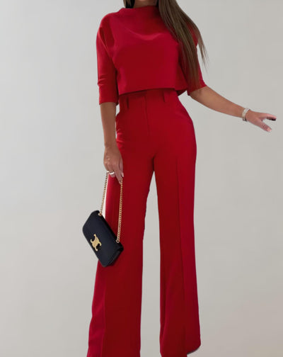 Udelia セット | ワイドレッグパンツと3/4袖トップスの2ピースパンツセット