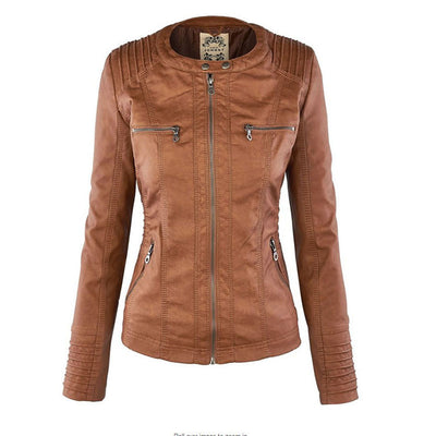 Veste en cuir à capuche pour femmes