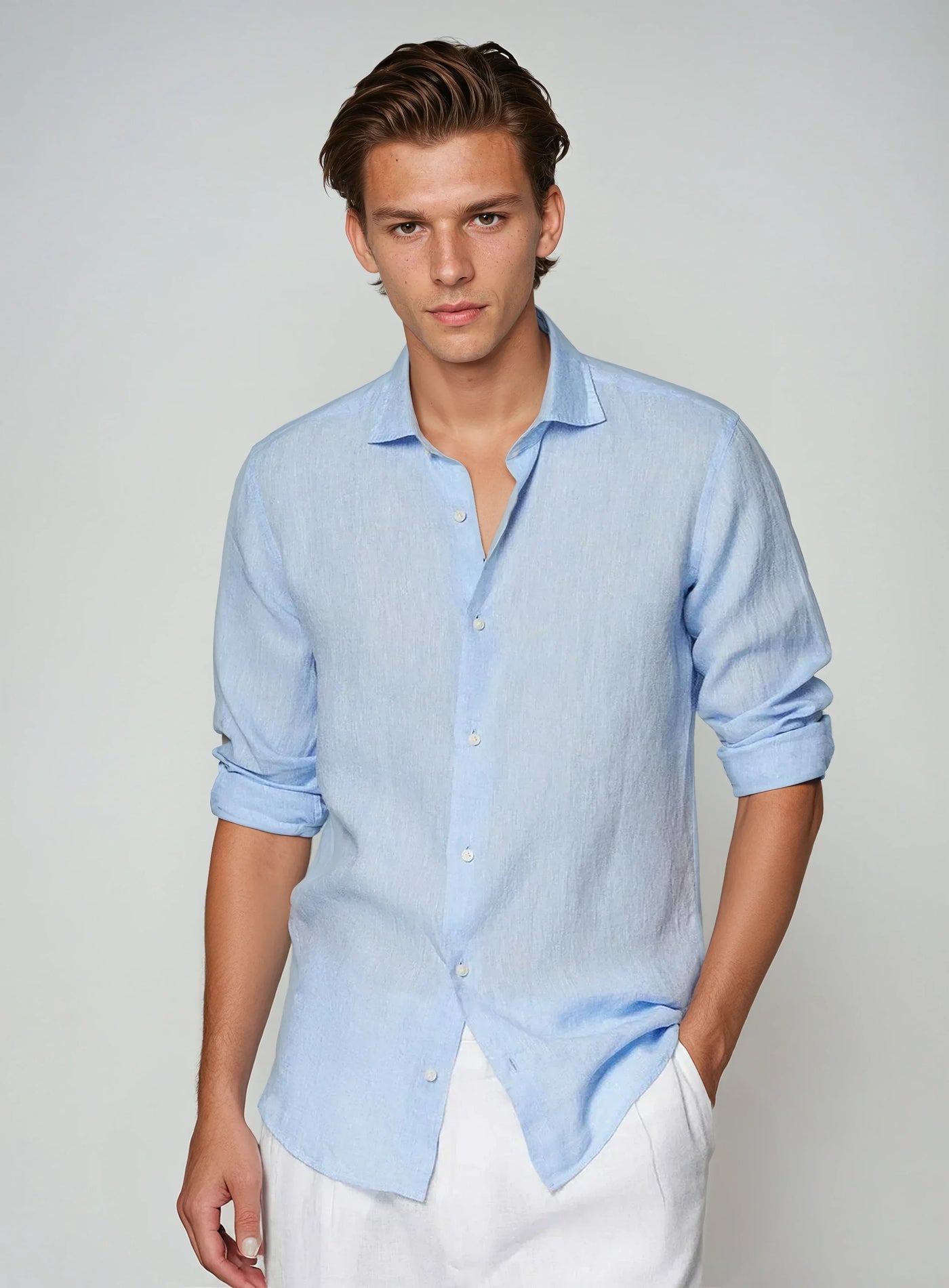 Camisa de lino azul claro