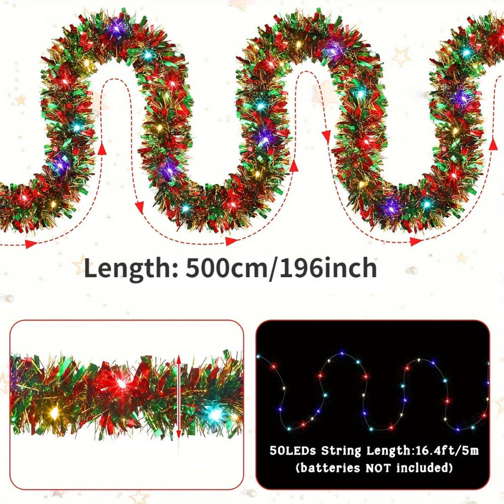 Guirlande lumineuse de Noël multicolore, 500 cm, 50 LED, décoration festive intérieure/extérieure, sans piles, éclairage festif.