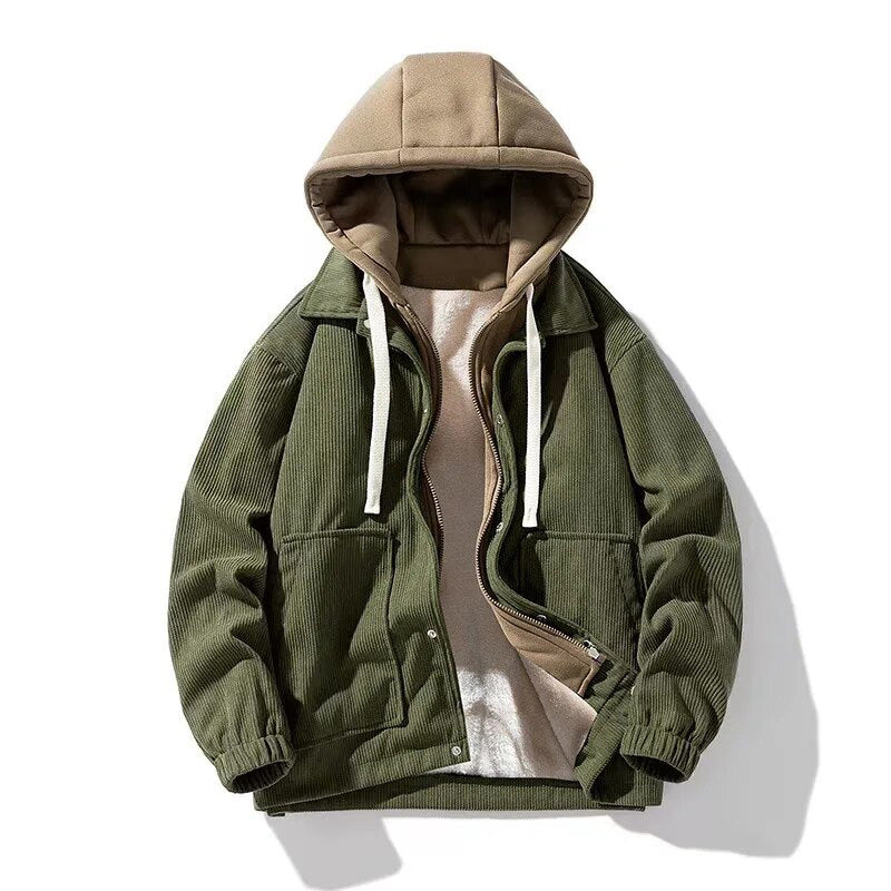 Chaqueta de pana con capucha para hombre - Forrada