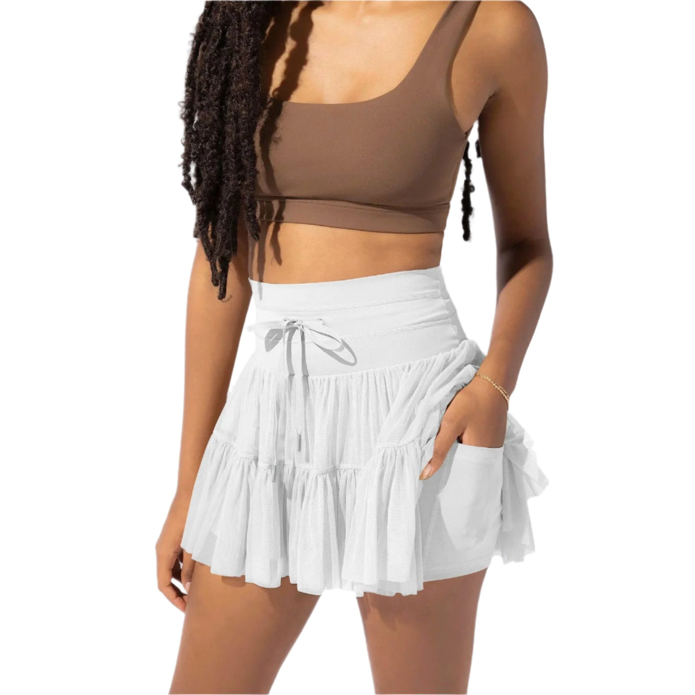 Minifalda de cintura alta para mujer con pliegues y pantalones cortos incorporados