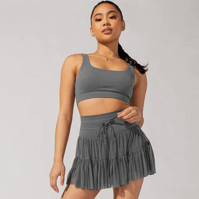 Minifalda de cintura alta para mujer con pliegues y pantalones cortos incorporados