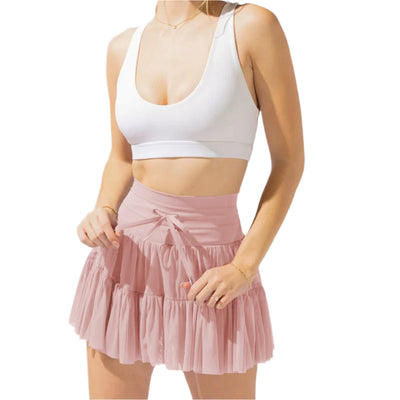 Minifalda de cintura alta para mujer con pliegues y pantalones cortos incorporados