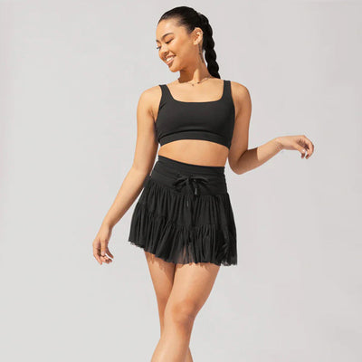 Minifalda de cintura alta para mujer con pliegues y pantalones cortos incorporados