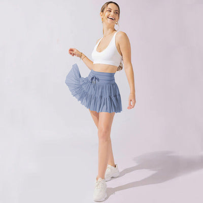 Minifalda de cintura alta para mujer con pliegues y pantalones cortos incorporados