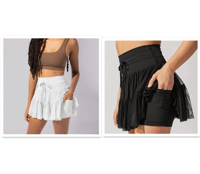 Minifalda de cintura alta para mujer con pliegues y pantalones cortos incorporados