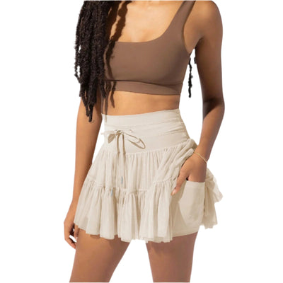 Minifalda de cintura alta para mujer con pliegues y pantalones cortos incorporados
