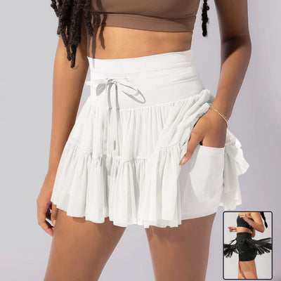 Minifalda de cintura alta para mujer con pliegues y pantalones cortos incorporados