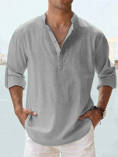 Camisa de verano de mezcla de lino para hombre - Manga larga - Primavera, Verano