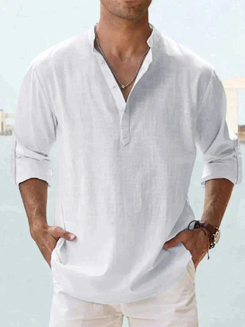 Camisa de verano de mezcla de lino para hombre - Manga larga - Primavera, Verano