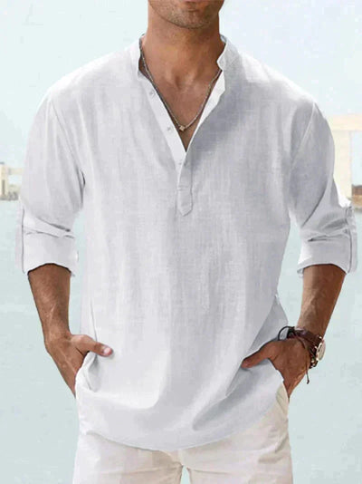 Camisa de verano de mezcla de lino para hombre - Manga larga - Primavera, Verano