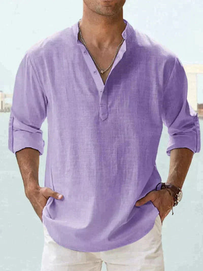 Camisa de verano de mezcla de lino para hombre - Manga larga - Primavera, Verano