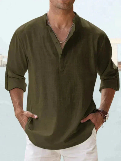 Camisa de verano de mezcla de lino para hombre - Manga larga - Primavera, Verano
