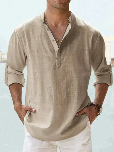 Camisa de verano de mezcla de lino para hombre - Manga larga - Primavera, Verano