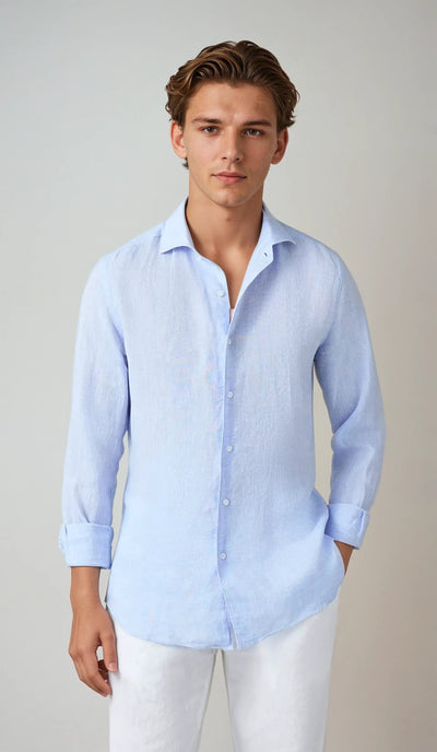Camisa de lino azul claro
