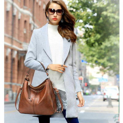 Sac à main en cuir pour femme - Style Hobo - Cuir véritable souple - Spacieux & polyvalent